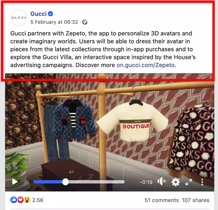 Gucci Facebook Video Copy